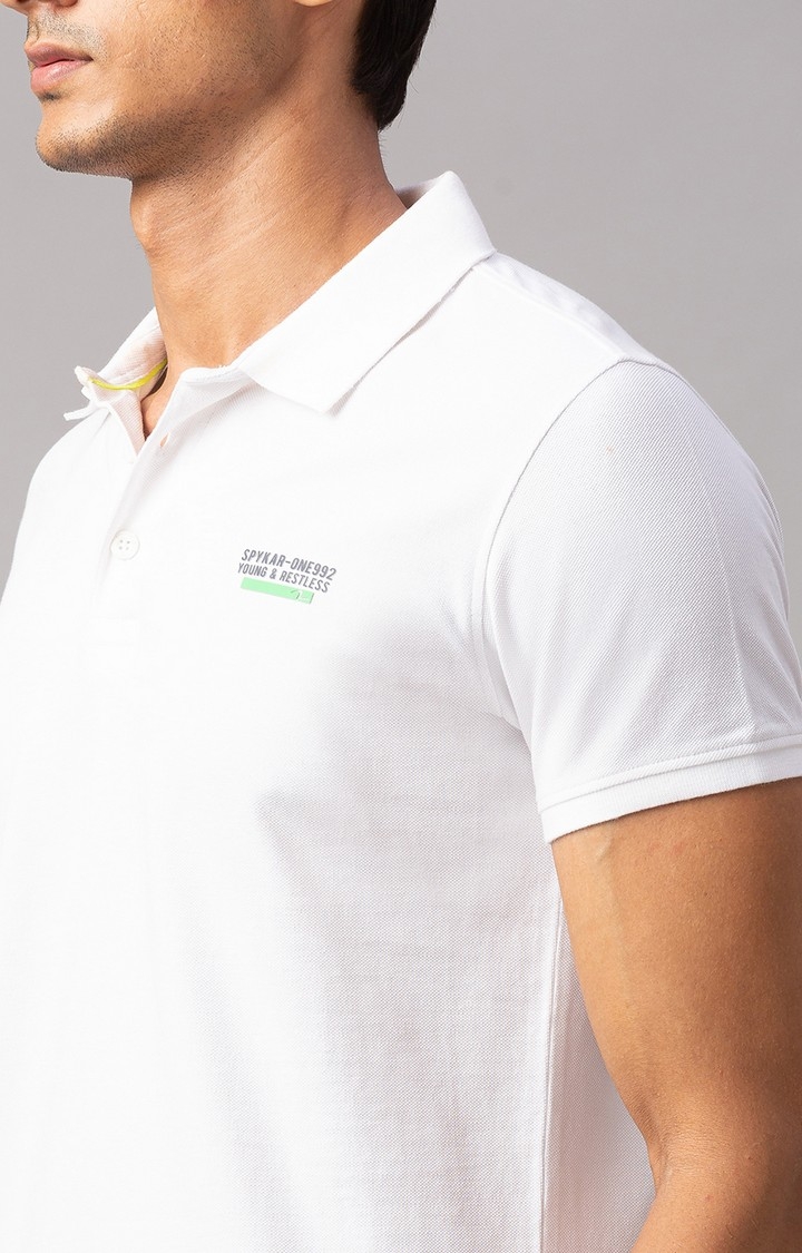 spykar | Spykar White Cotton Slim Fit Polo T-Shirt For Men 5