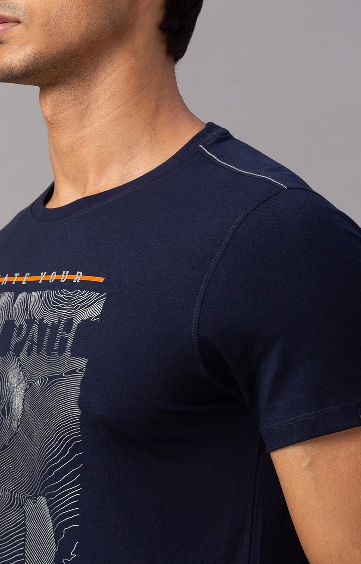 Spykar | Spykar Blue Cotton Slim Fit T-Shirt For Men 5