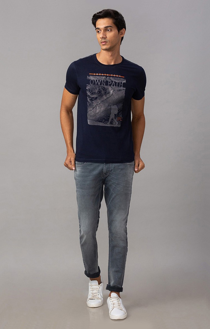 Spykar | Spykar Blue Cotton Slim Fit T-Shirt For Men 2