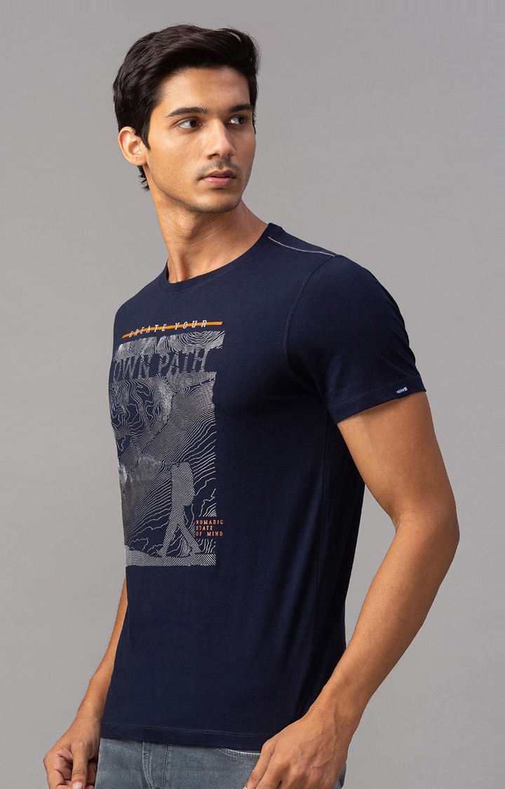 Spykar | Spykar Blue Cotton Slim Fit T-Shirt For Men 3