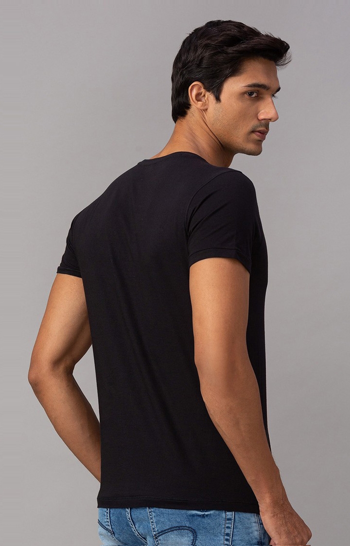 spykar | Spykar Black Cotton Slim Fit T-Shirt (Slim) 4