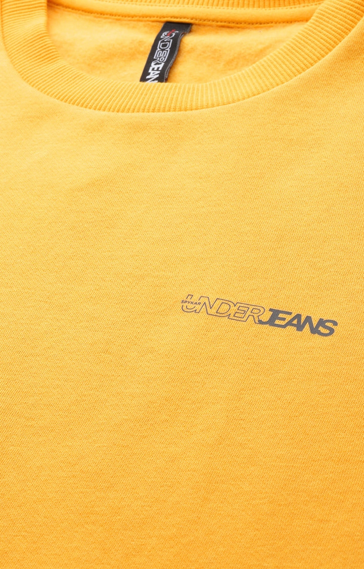 spykar | Yellow Solid Round Neck Sweatshirts 4