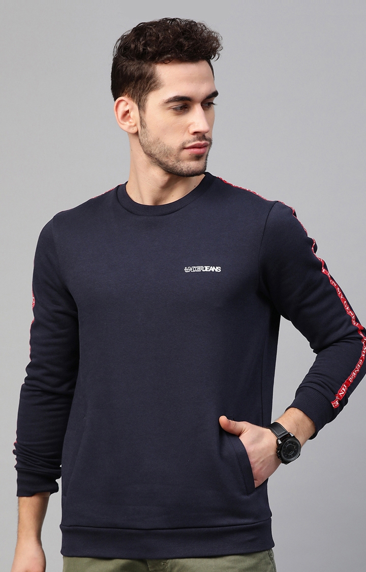 spykar | Blue Solid Round Neck Sweatshirts 0