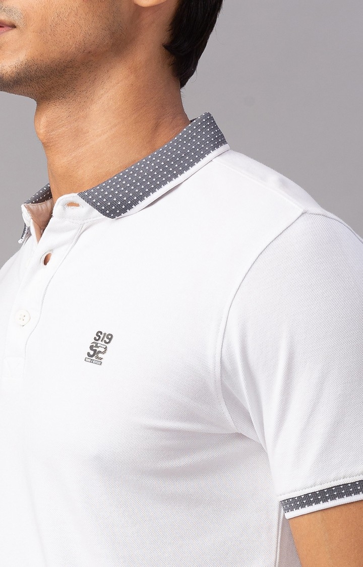 spykar | Spykar White Cotton Slim Fit Polo T-Shirt For Men 4