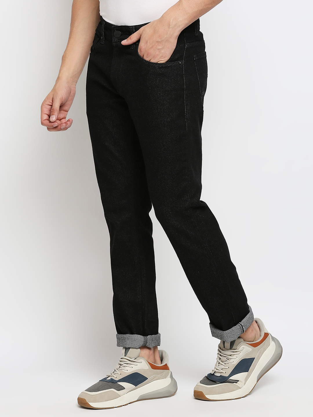spykar | Men's Black Cotton Solid Tapered Jeans 1