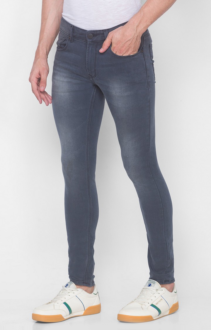 spykar | Men's Grey Cotton Solid Skinny Jeans 2