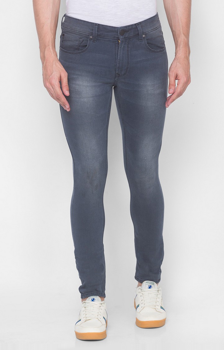 spykar | Men's Grey Cotton Solid Skinny Jeans 0