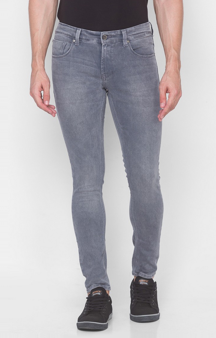 spykar | Men's Grey Cotton Solid Skinny Jeans 0