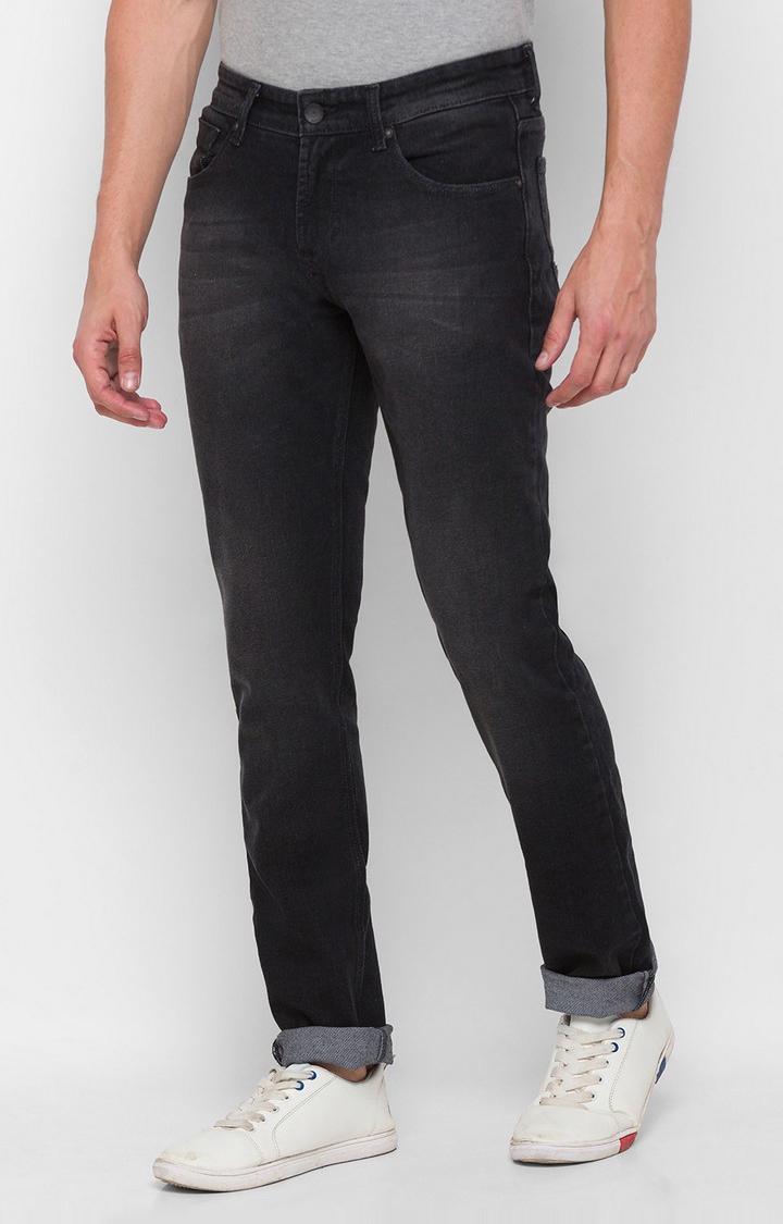 spykar | Men's Black Cotton Solid Tapered Jeans 2