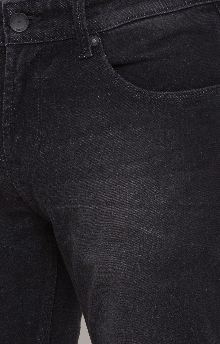 spykar | Men's Black Cotton Solid Tapered Jeans 4