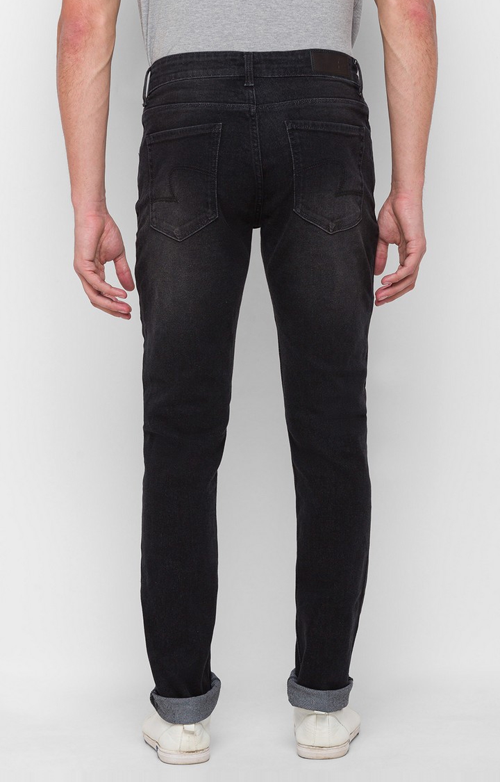 spykar | Men's Black Cotton Solid Tapered Jeans 3