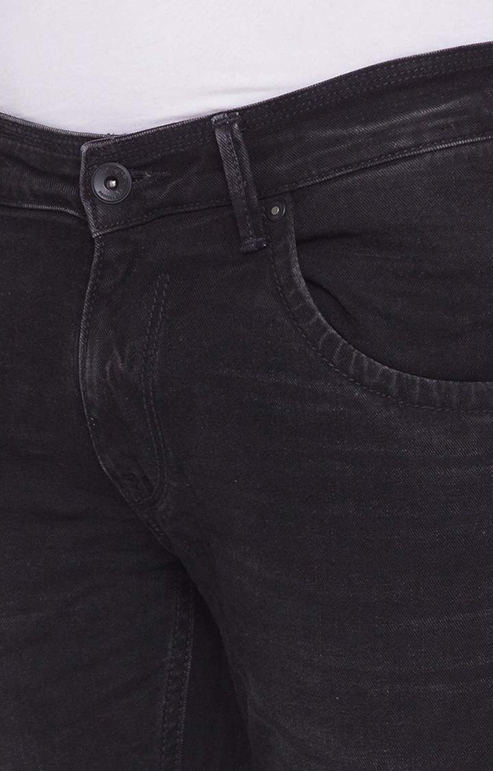 Men's Black Cotton Solid Slim Jeans