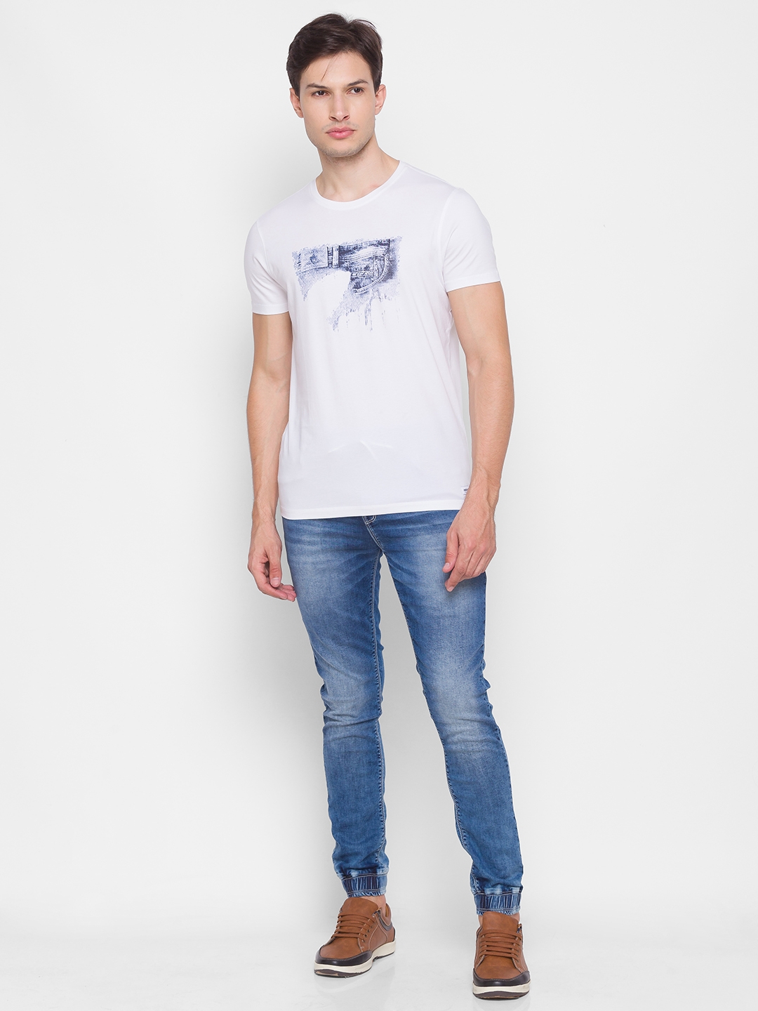 spykar | Men's Blue Cotton Solid Joggers Jeans 1