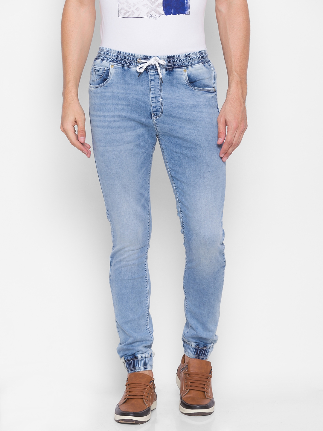 spykar | Men's Blue Cotton Solid Joggers Jeans 0