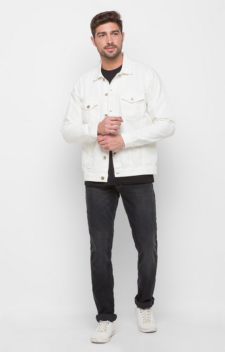 spykar | Spykar White Cotton Regular Fit Denim Jackets For Men 1