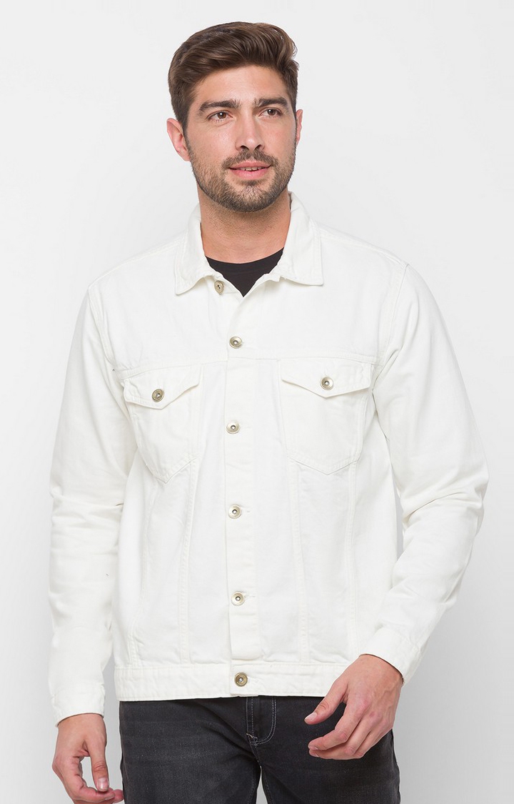 spykar | Spykar White Cotton Regular Fit Denim Jackets For Men 0