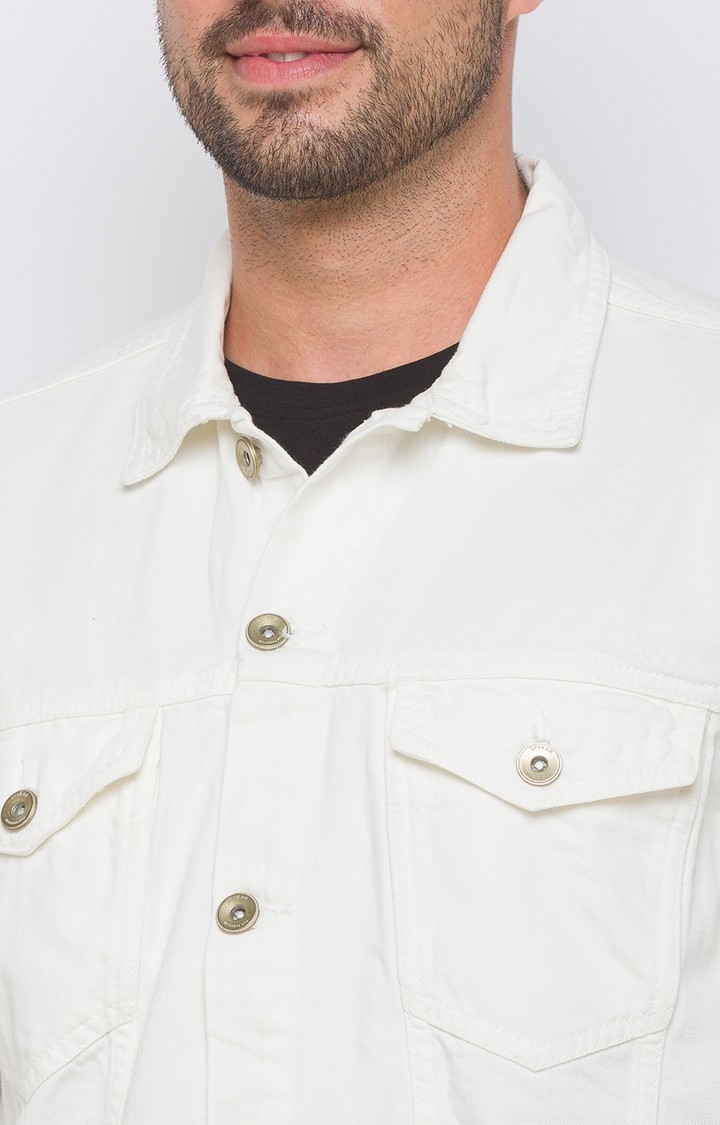spykar | Spykar White Cotton Regular Fit Denim Jackets For Men 4
