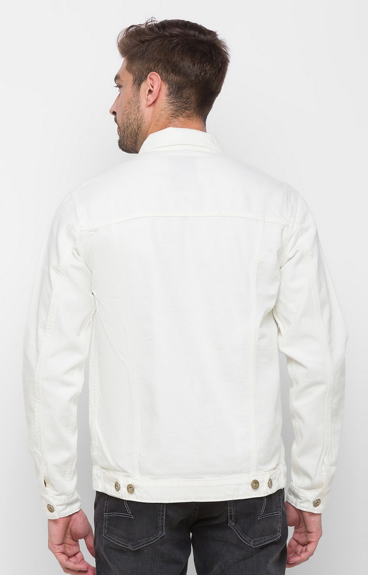 spykar | Spykar White Cotton Regular Fit Denim Jackets For Men 3