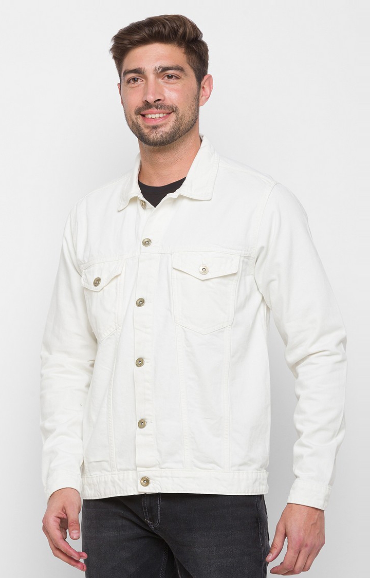 spykar | Spykar White Cotton Regular Fit Denim Jackets For Men 2