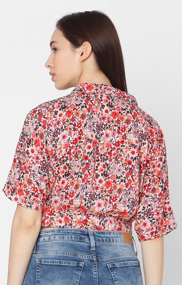 Women's Pink Cotton Floral Casual Shirts