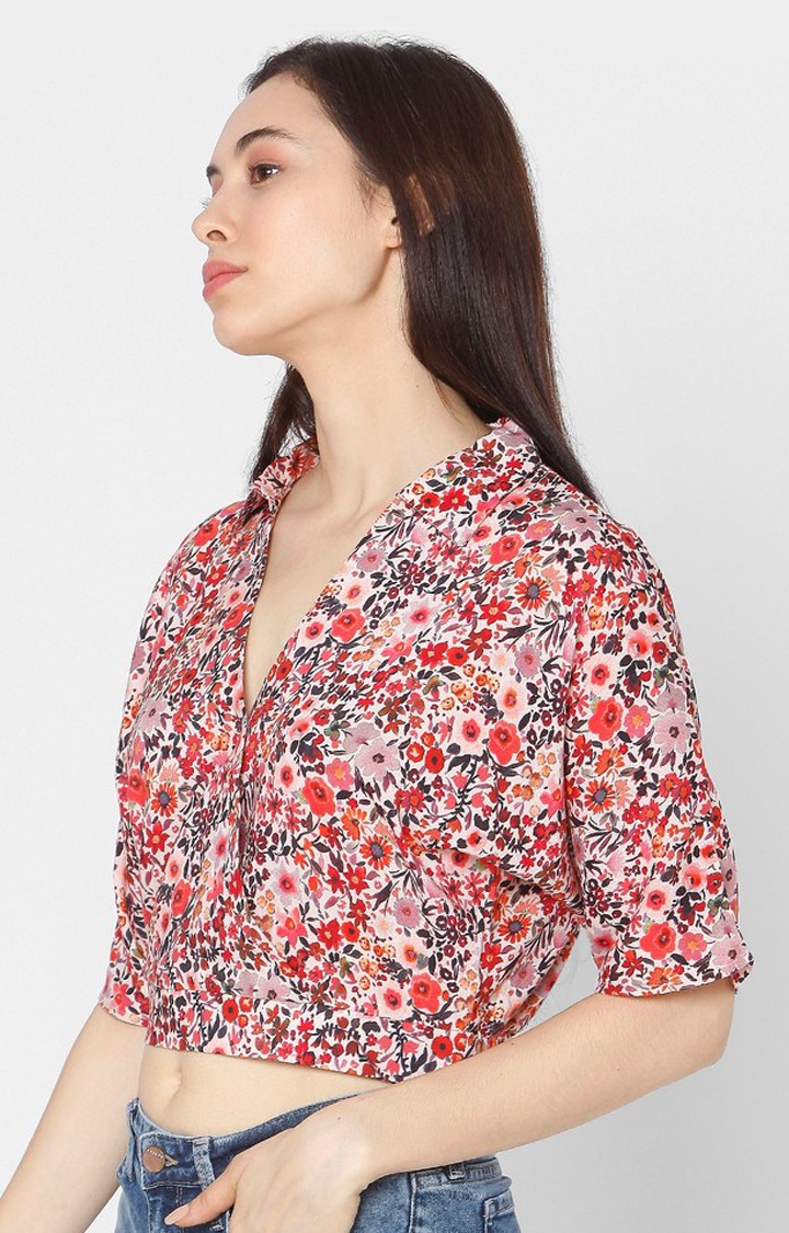 Women's Pink Cotton Floral Casual Shirts