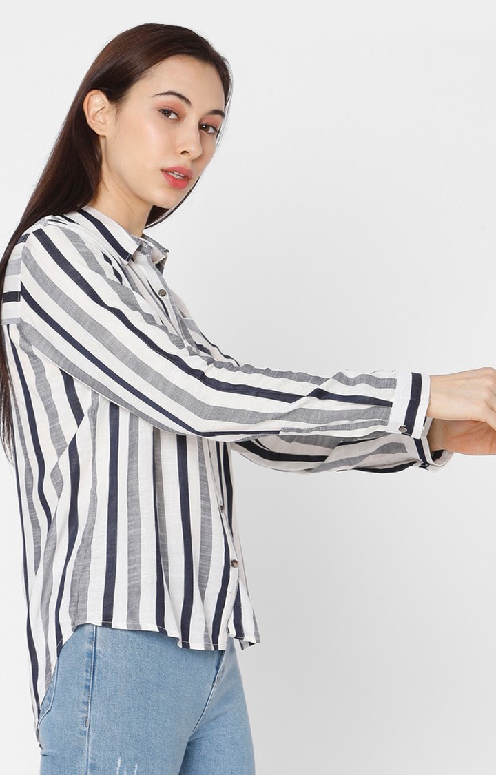 spykar | Women's White Cotton Striped Casual Shirts 3