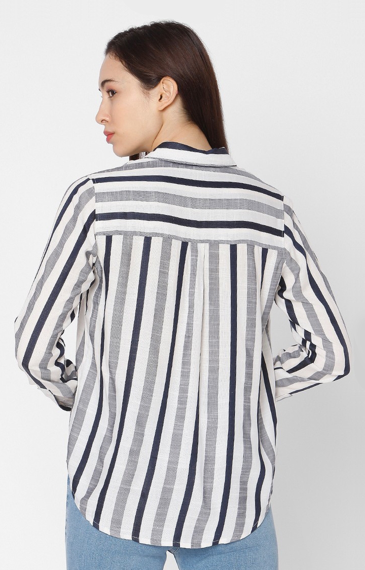 spykar | Women's White Cotton Striped Casual Shirts 4