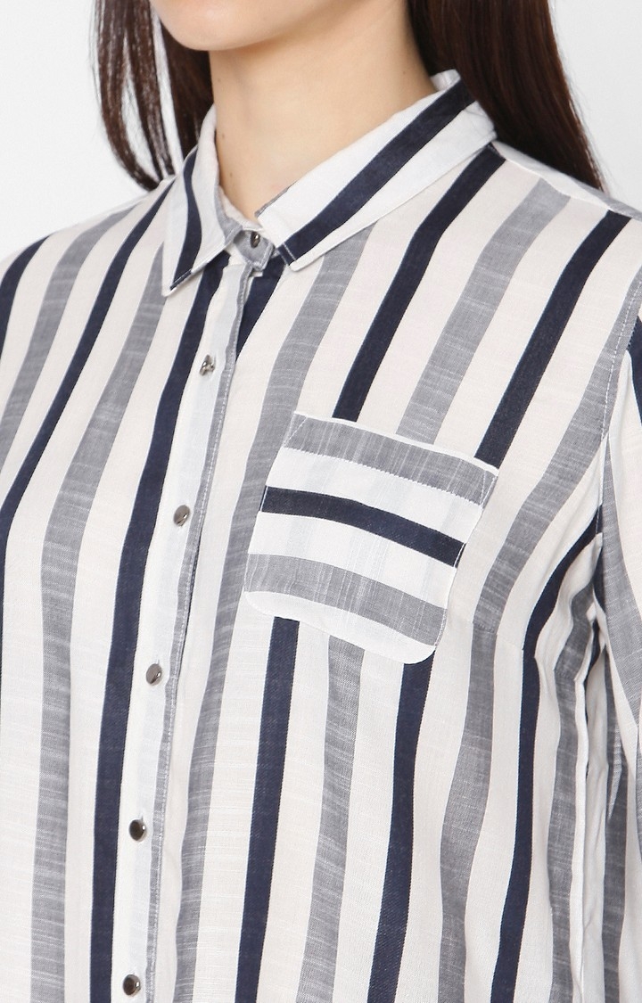 spykar | Women's White Cotton Striped Casual Shirts 5