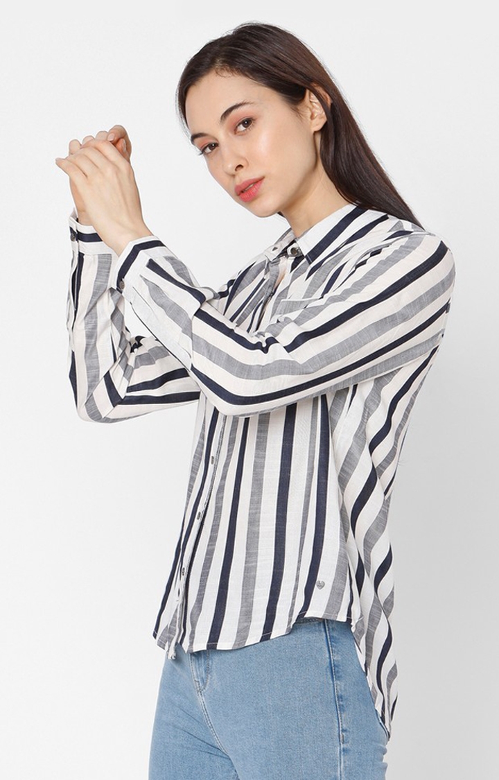 spykar | Women's White Cotton Striped Casual Shirts 2