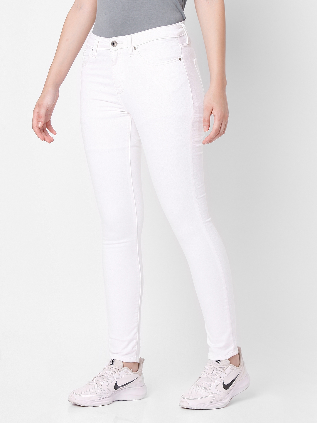 spykar | Women's White Cotton Solid Skinny Jeans 1