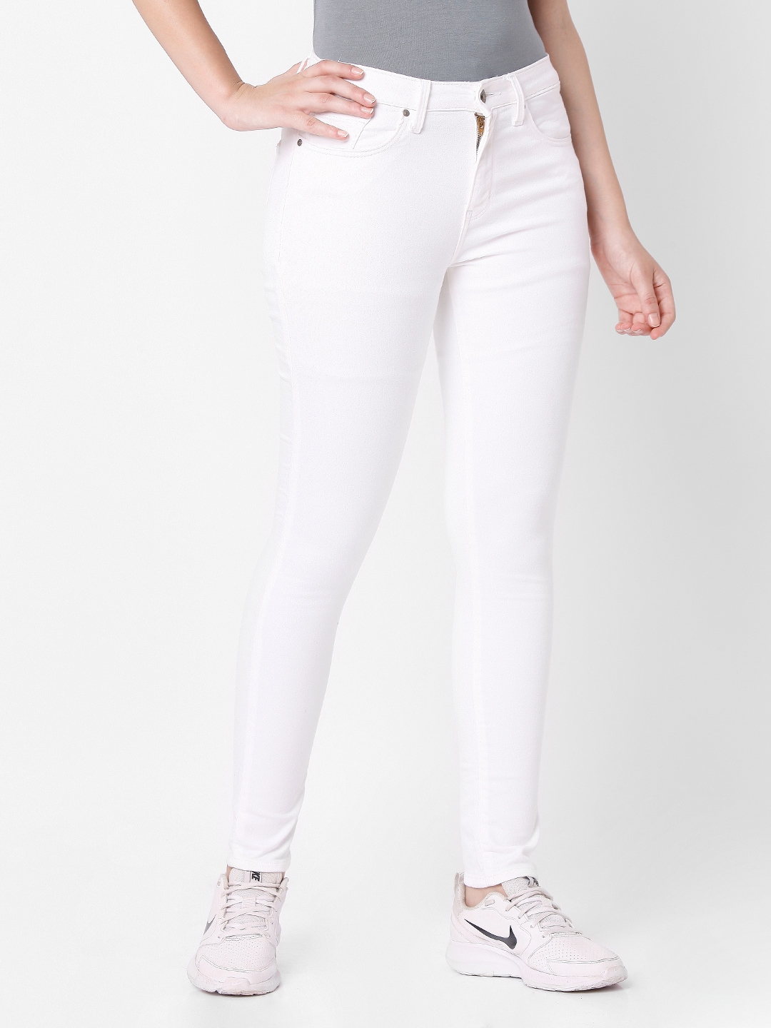 spykar | Women's White Cotton Solid Skinny Jeans 2