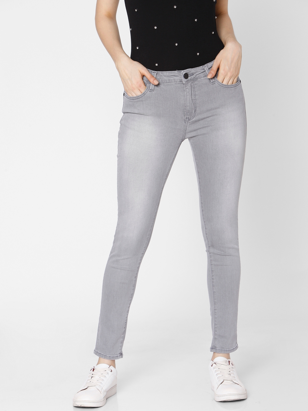 spykar | Women's Grey Cotton Solid Skinny Jeans 1
