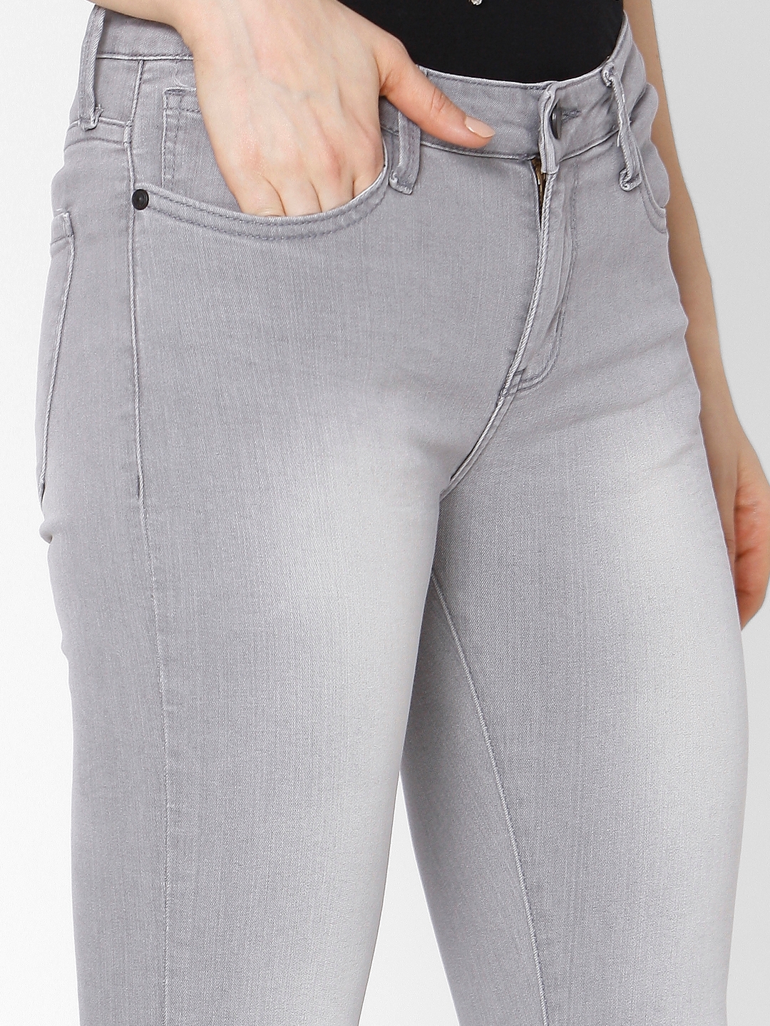 Spykar | Women's Grey Cotton Solid Skinny Jeans 5