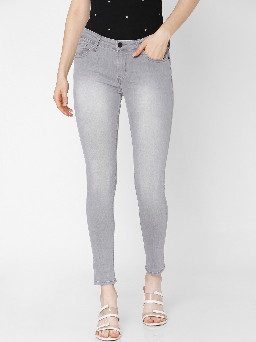 Spykar | Women's Grey Cotton Solid Skinny Jeans 1