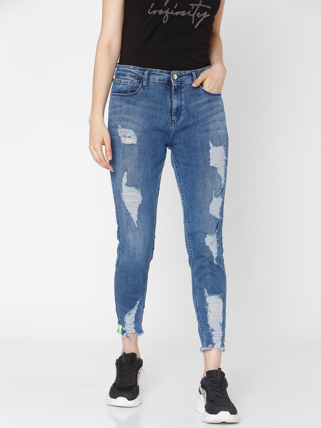 spykar | Women's Blue Cotton Ripped Skinny Jeans 1