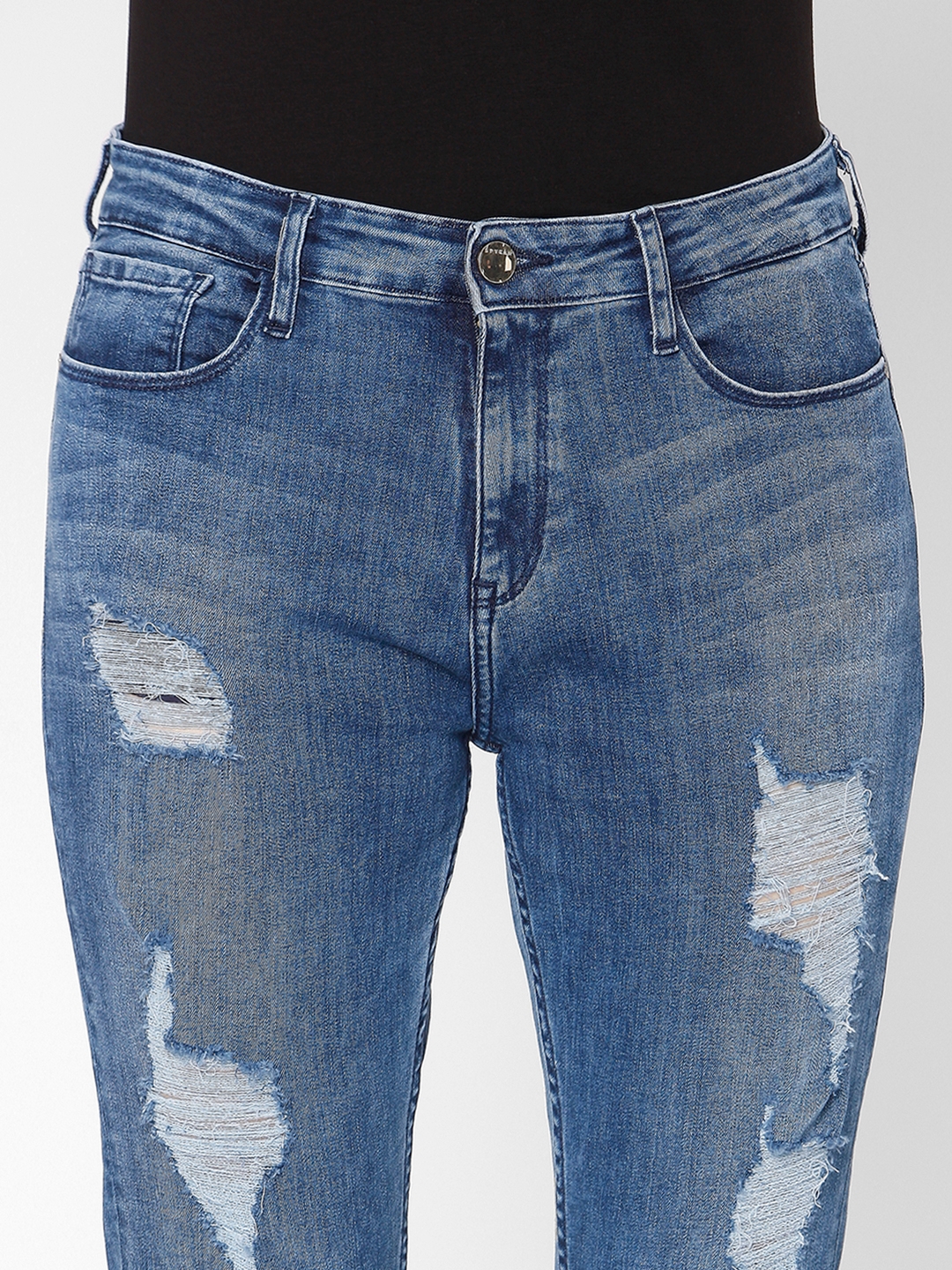 spykar | Women's Blue Cotton Ripped Skinny Jeans 5
