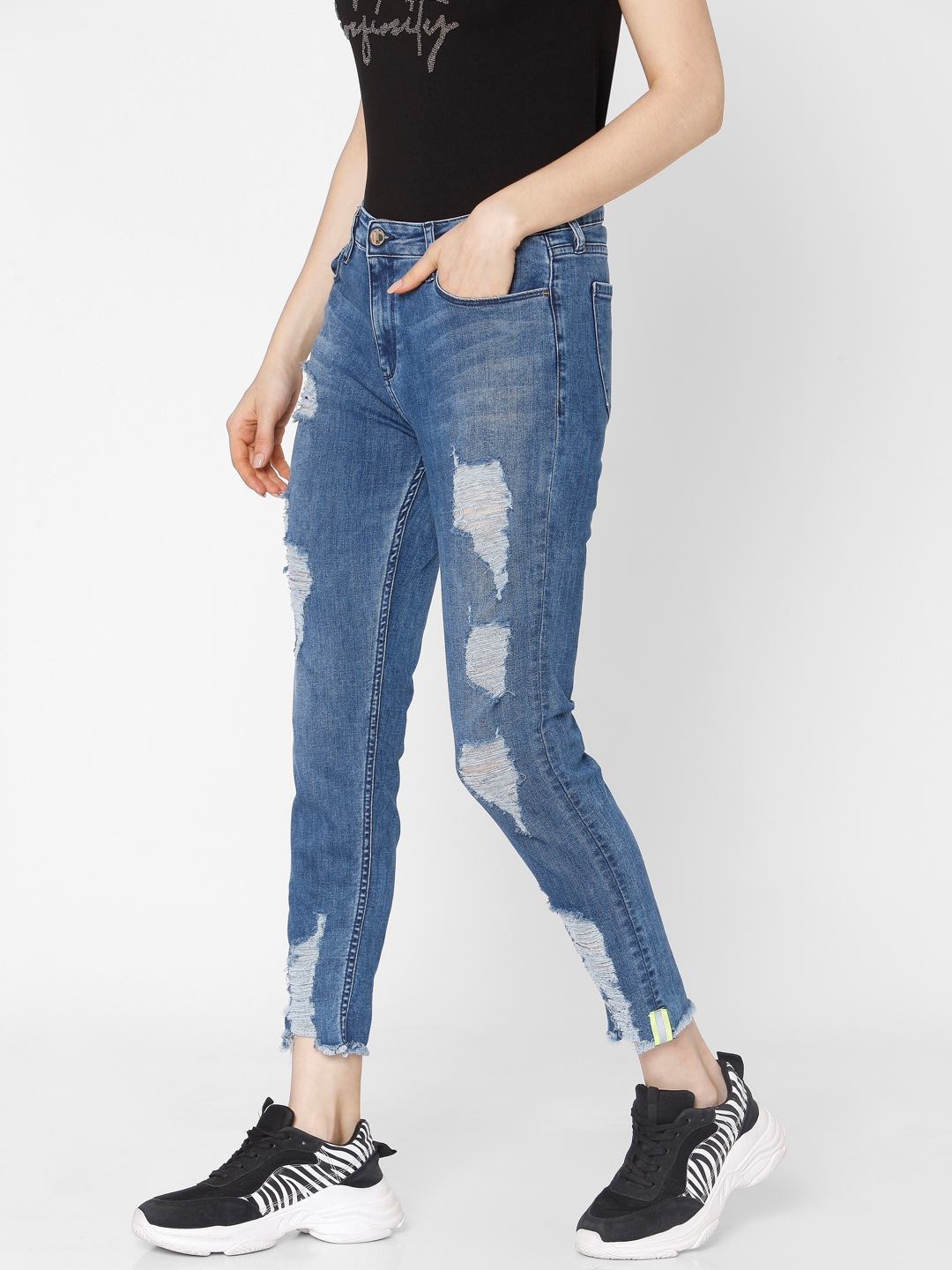 spykar | Women's Blue Cotton Ripped Skinny Jeans 2
