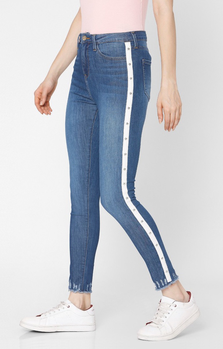 Women's Blue Cotton Solid Skinny Jeans
