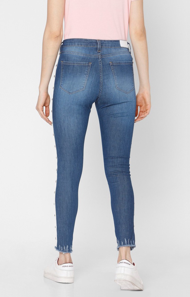 Women's Blue Cotton Solid Skinny Jeans