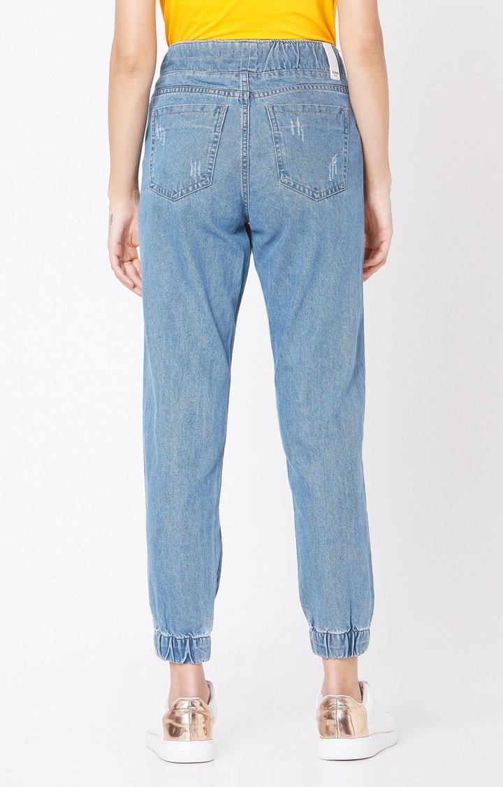 Spykar | Women's Blue Cotton Solid Joggers Jeans 4