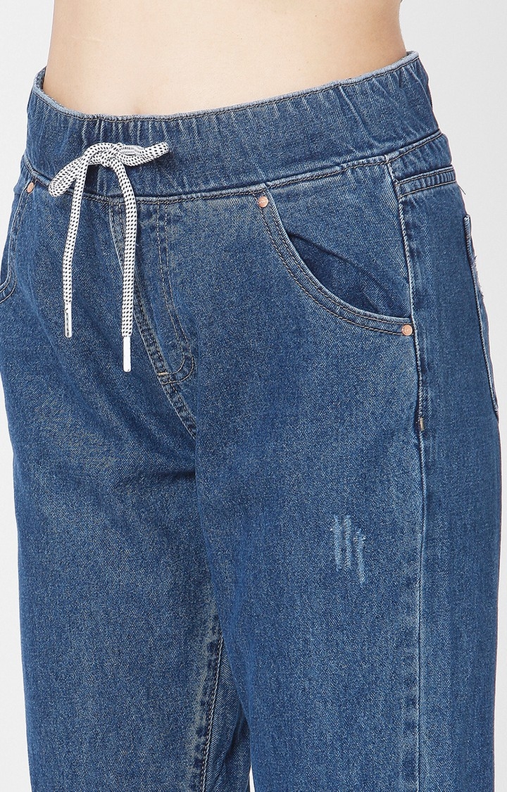 Spykar | Women's Blue Cotton Solid Joggers Jeans 5