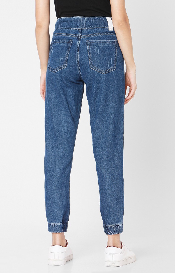 Spykar | Women's Blue Cotton Solid Joggers Jeans 4