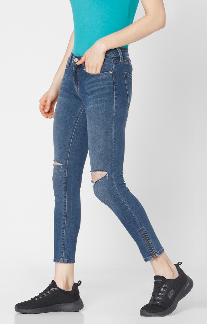 spykar | Women's Blue Cotton Ripped Ripped Jeans 2