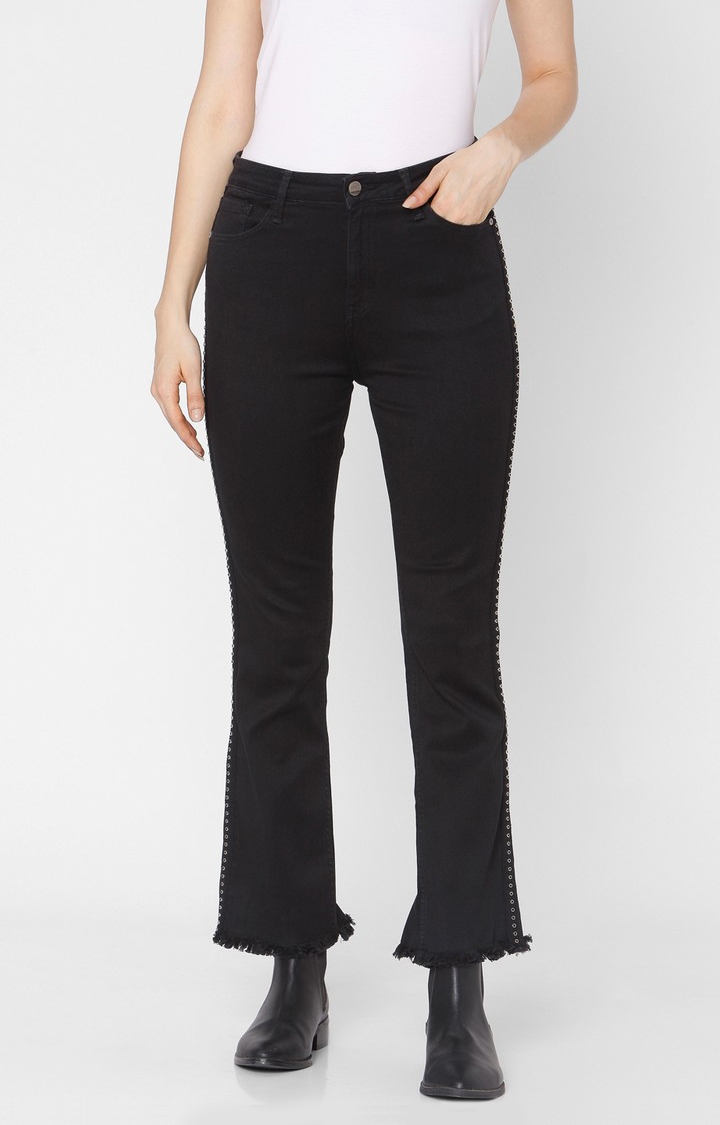 spykar | Women's Black Cotton Solid Bootcut Jeans 0