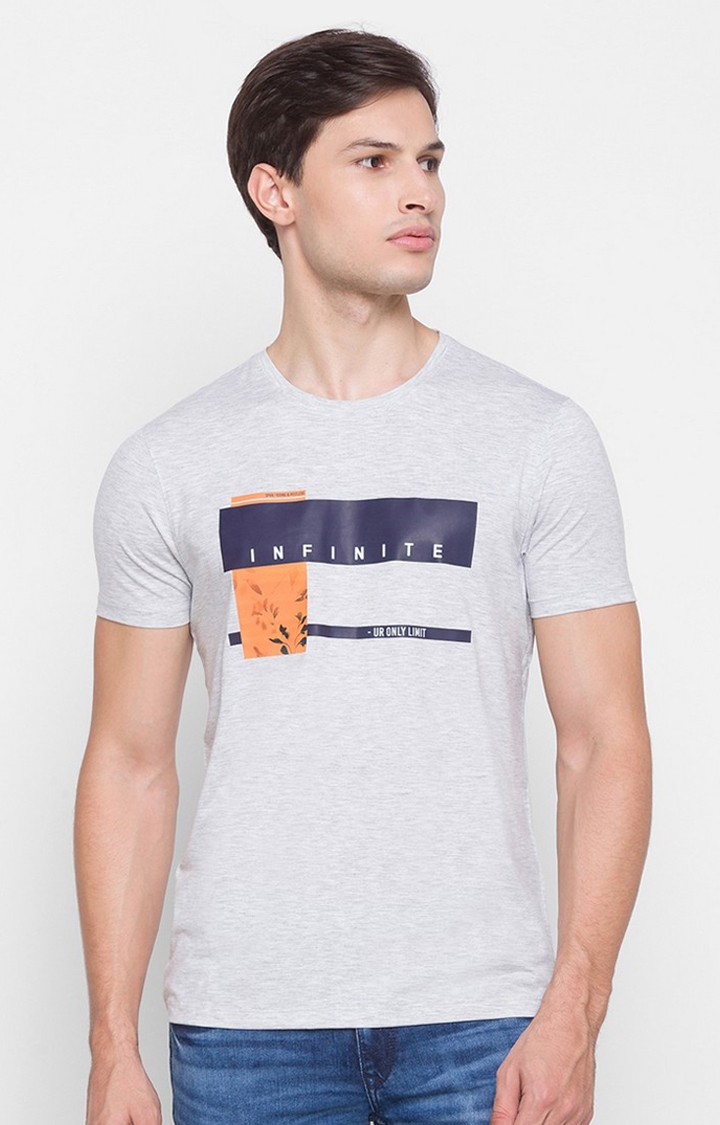 Spykar | Spykar Grey Cotton Slim Fit T-Shirt For Men 0