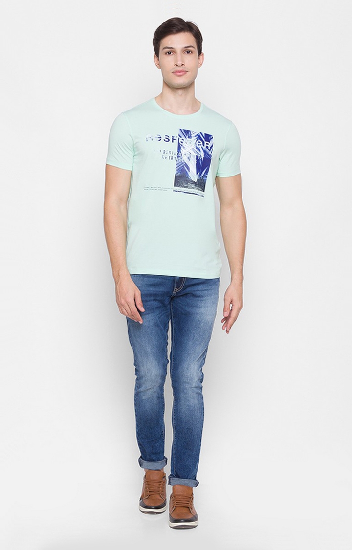 Spykar | Spykar Green Cotton Slim Fit T-Shirt For Men 1