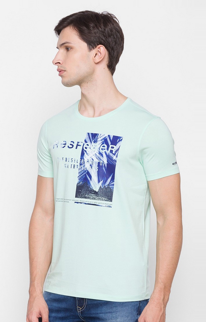 Spykar | Spykar Green Cotton Slim Fit T-Shirt For Men 2