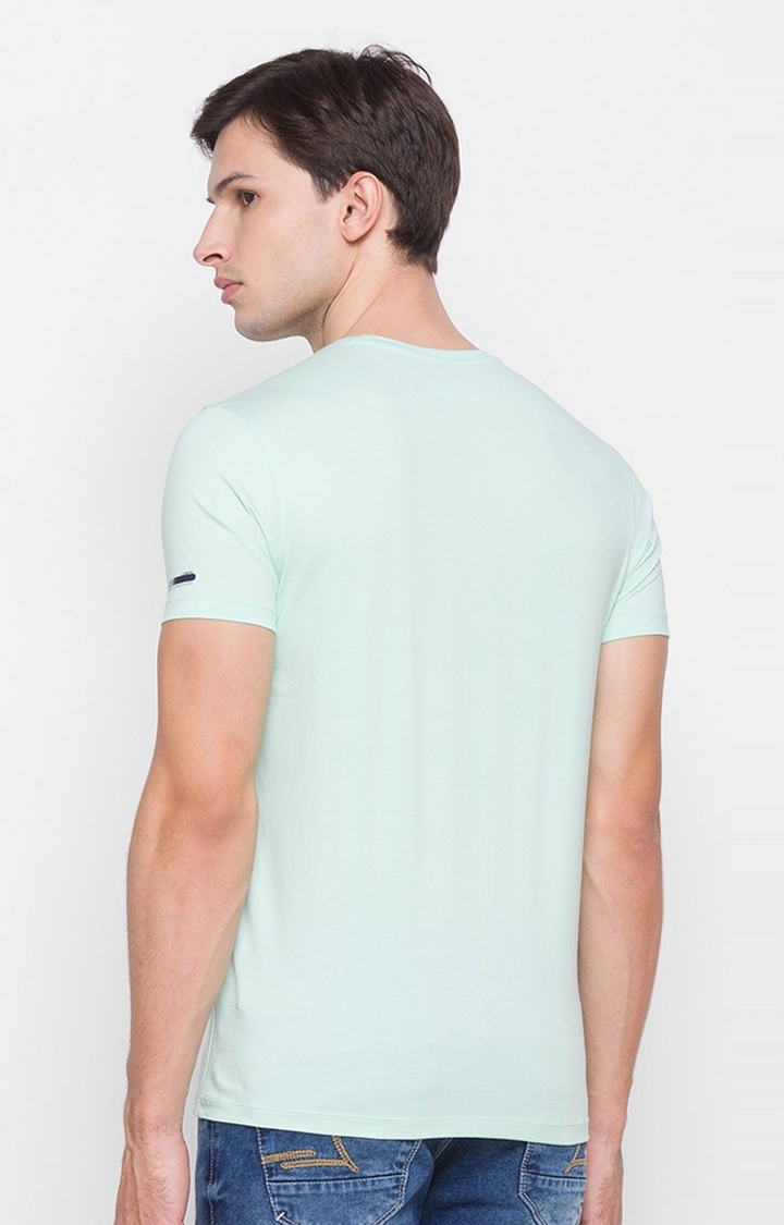 Spykar | Spykar Green Cotton Slim Fit T-Shirt For Men 3
