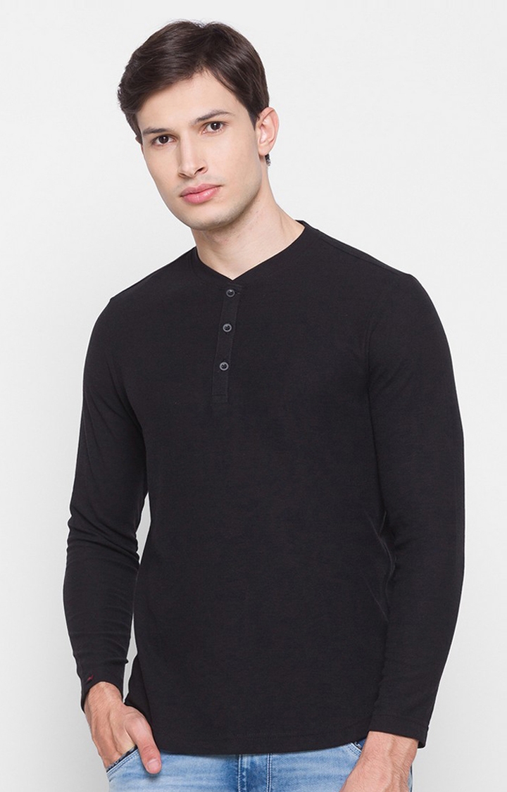 spykar | Spykar Black Cotton Slim Fit T-Shirt For Men 0