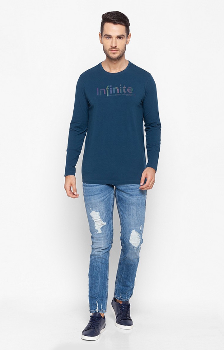 spykar | Spykar Blue Cotton Slim Fit T-Shirt For Men 1